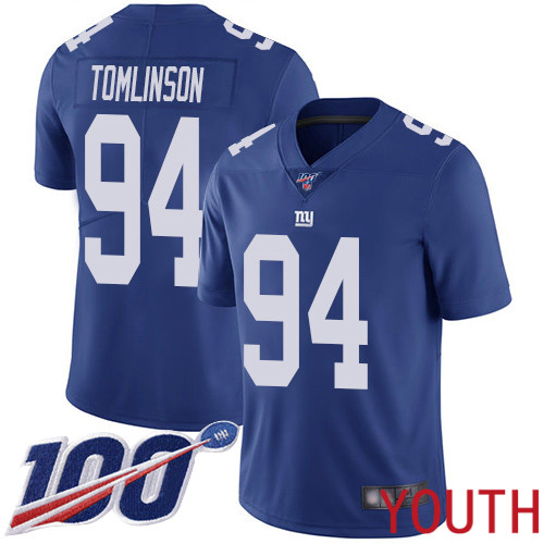 Youth New York Giants 94 Dalvin Tomlinson Royal Blue Team Color Vapor Untouchable Limited Player 100th Season Football NFL Jersey
